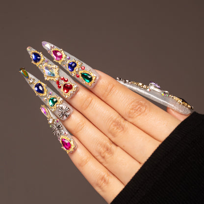 LH3 【Jewelry Crown】 Handmade Crystal Stone Super Shinny Press on Nails