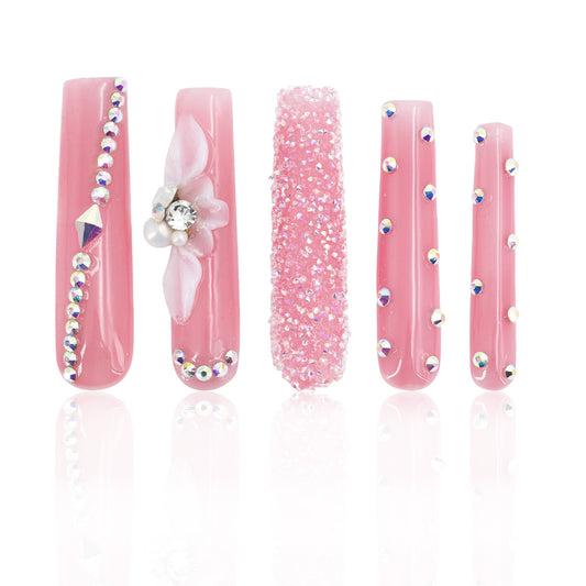 LH11 Handmade Pink Elegant Press on Nails Customize
