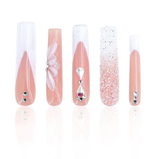 LH10 Handmade Pink French Style Elegant Press on Nails Customize
