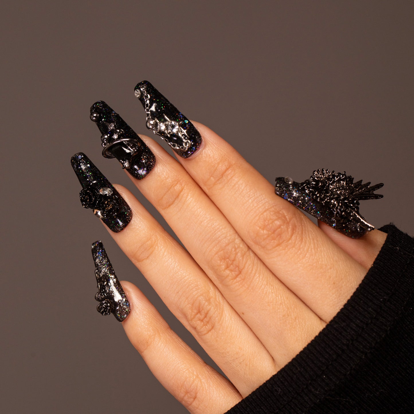 LH22【Black Angel】HandMade Press On Nails