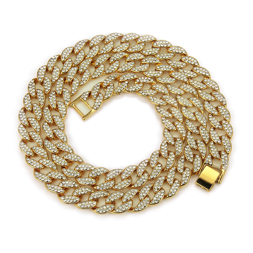 N3-Hip Hop Full Stone Necklace Bracelet Silver Gold Rose Gold