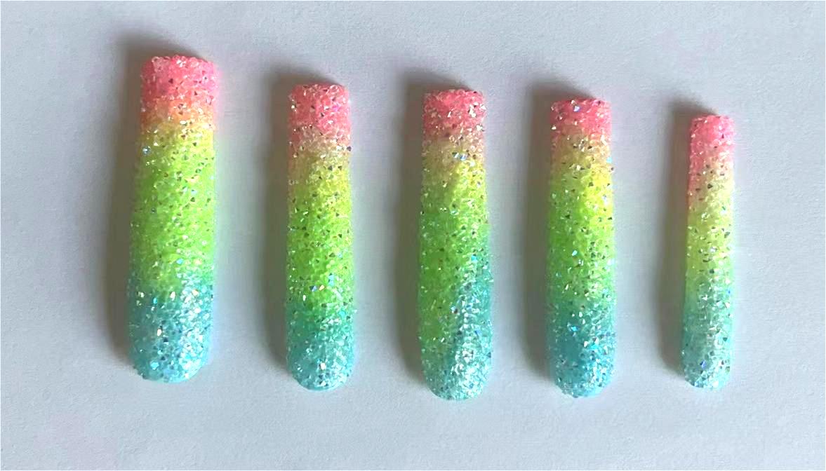 LH55 Handmade Rainbow Elegant Press on Nails Customize