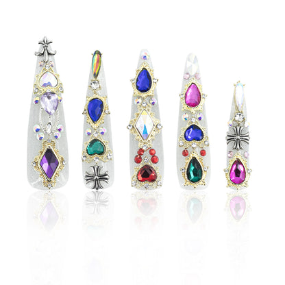 LH3 【Jewelry Crown】 Handmade Crystal Stone Super Shinny Press on Nails