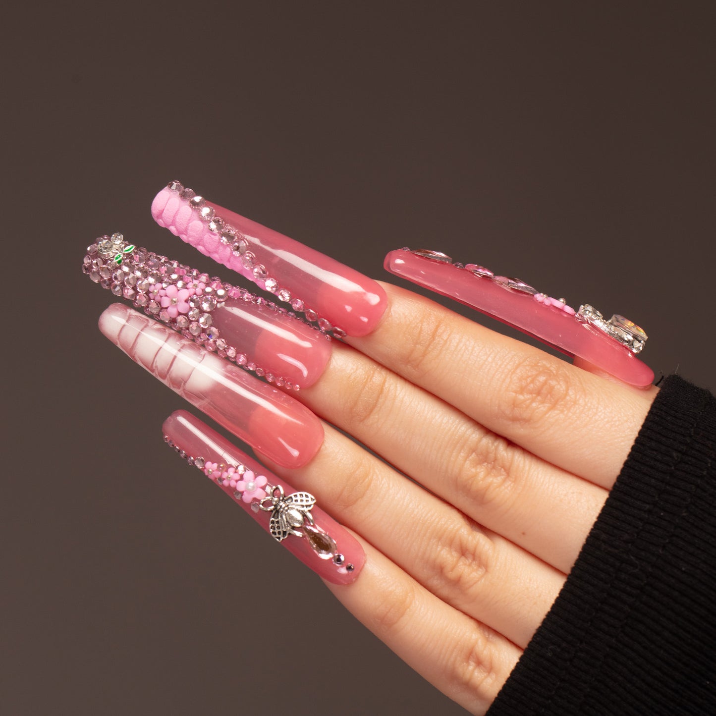 LH34 Handmade Pink Elegant Spring Press on Nails Customize