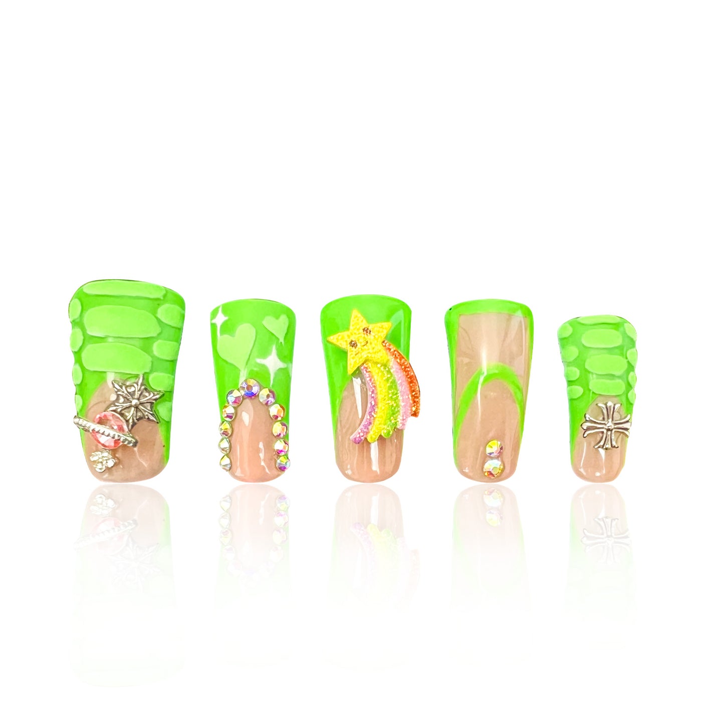 LH35 Handmade Green Duck Press on Nails Customize