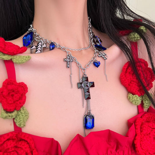 N10-New Design Fashion Unique Necklace Cross Blue Stone