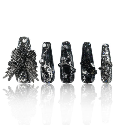 LH22【Black Angel】HandMade Press On Nails