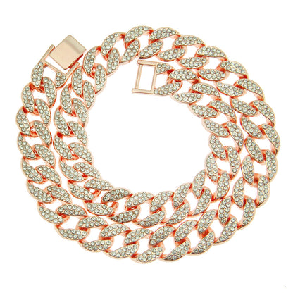 N3-Hip Hop Full Stone Necklace Bracelet Silver Gold Rose Gold