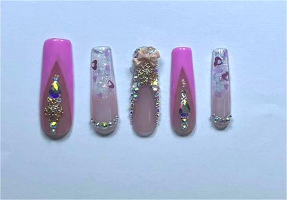 LH52 Handmade Pink Elegant Press on Nails Customize