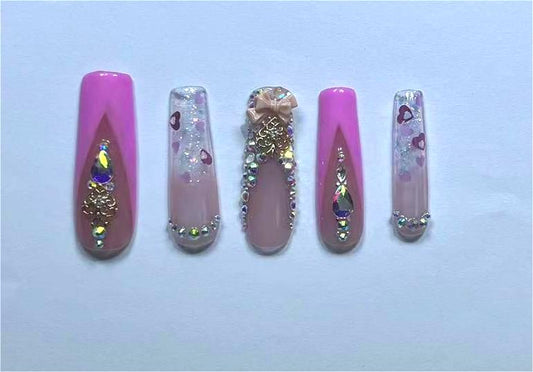 LH52 Handmade Pink Elegant Press on Nails Customize