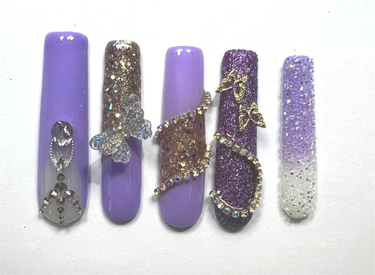 LH54 Handmade Purple Butterfly Elegant Press on Nails Customize