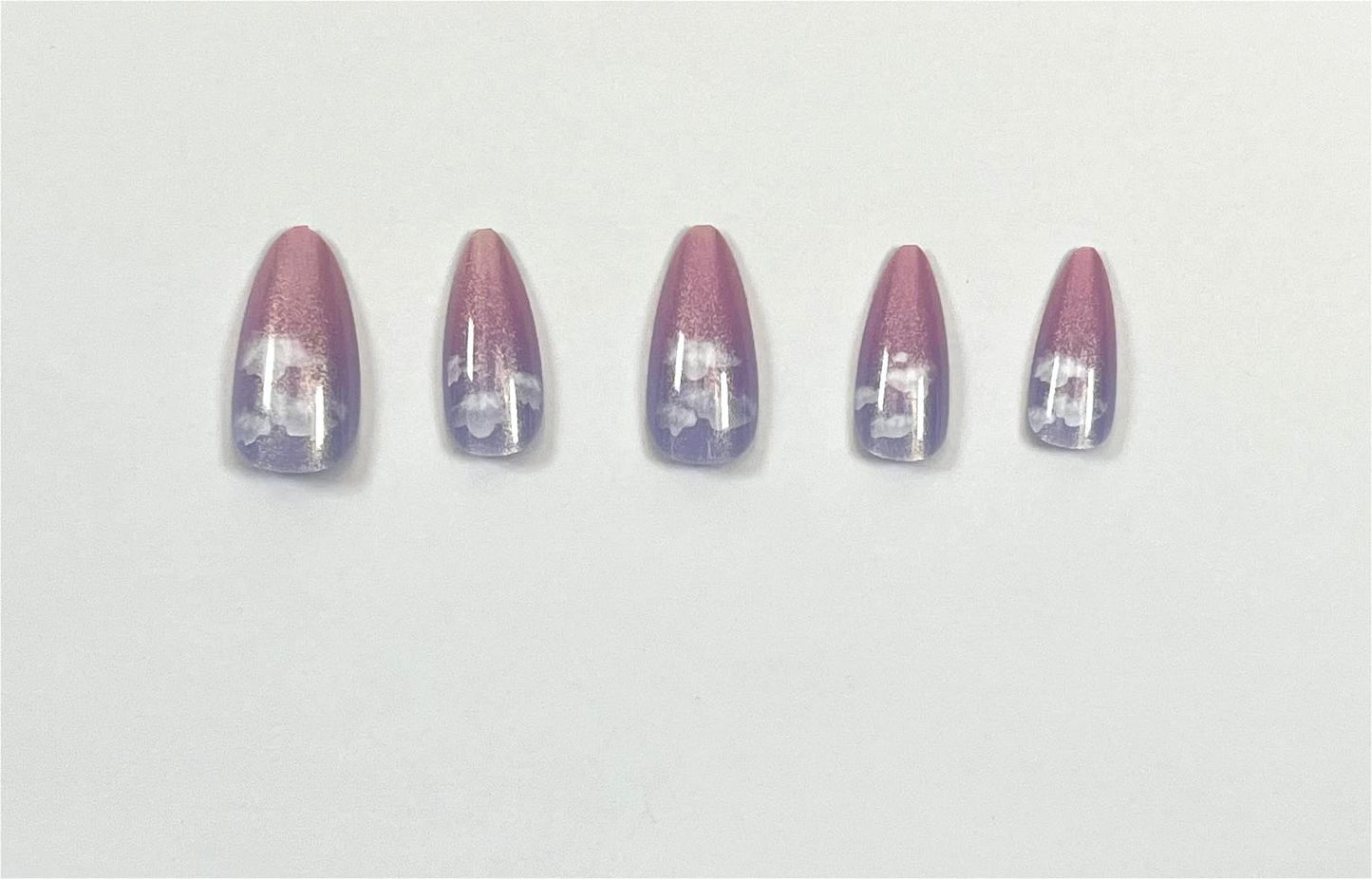 LM 10 Pink Purple Cloud Press On Nails 24PCS Tenacious Loucia