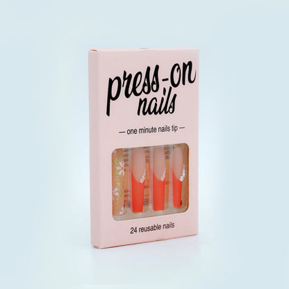 LM6 Fashion Pink Orange French Elegant Press on Nails 24pcs