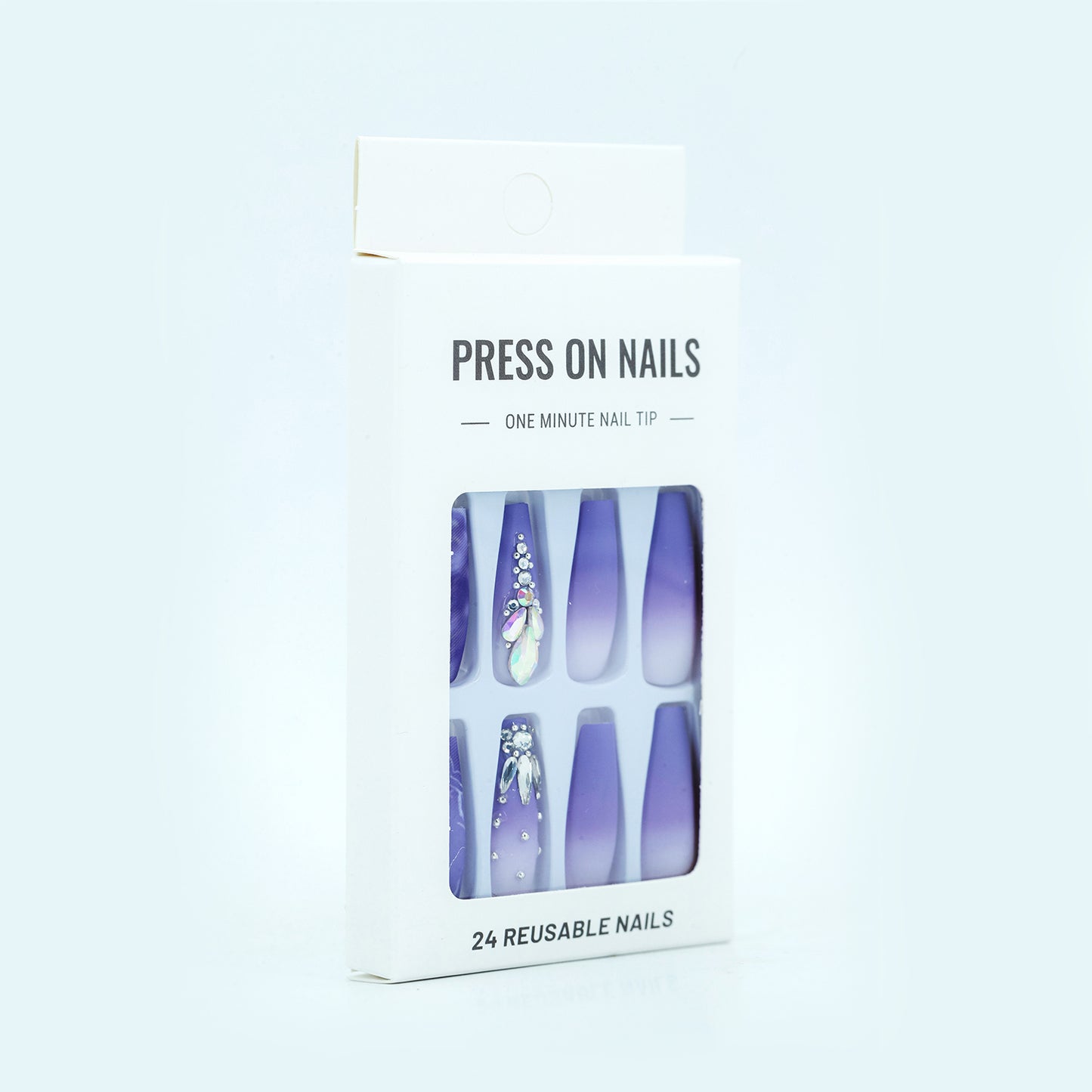 LM7 Fashion Purple Stone Elegant Press on Nails 24pcs