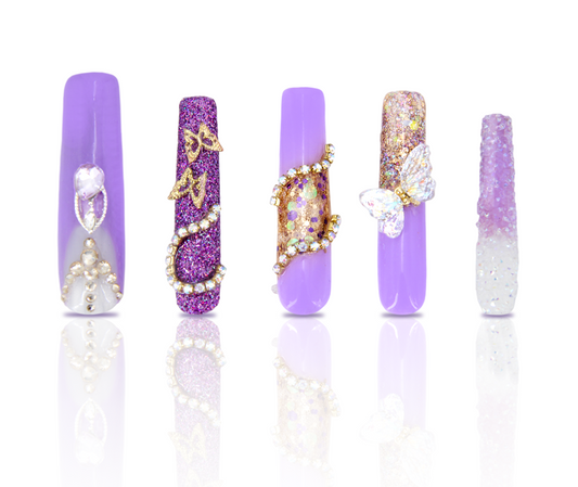 LH54 【Purple Butterfly】Hand made Press-on Nails